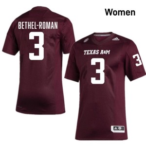 #3 Ashton Bethel-Roman Texas A&M SEC Football College Embroidered Numbers Jersey (Women, Maroon) 14923244