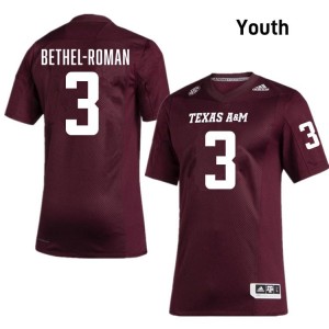 TAMU SEC #3 Ashton Bethel-Roman Youth Player Football Maroon Game Day Sewn Jersey 99012601