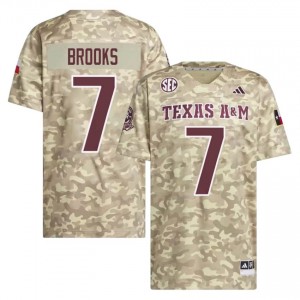 TAMU SEC #7 Dalton Brooks Men University Football Beige Game Day Sewn Jersey 64678278
