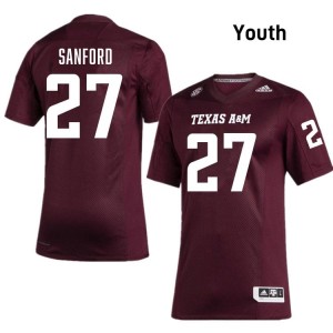 TAMU Maroon #27 Daymion Sanford Youth Authentic SEC NCAA Pro-Stitched Football Jersey 43199378