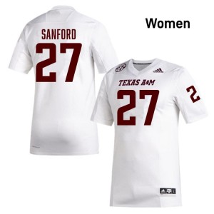 Daymion Sanford Women Licensed #27 Texas A&M Aggies SEC White Football Player High-Quality Jersey 97224298
