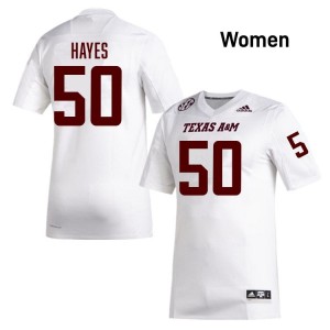 #50 Dayon Hayes Texas A&M Aggies SEC Football College Embroidered Numbers Jersey (Women, White) 45791975