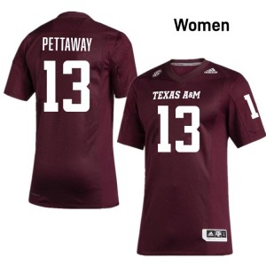 Aggies Maroon #13 Deyjhon Pettaway Women Authentic SEC University Pro-Stitched Football Jersey 93779789