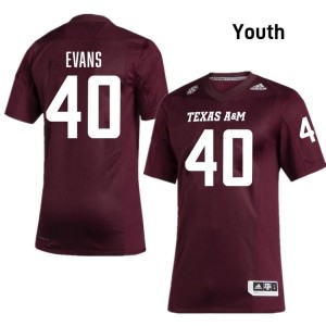 Youth Gray Evans Texas A&M Aggies Pride #40 Maroon SEC Sewn College Football Jersey 80649646