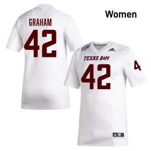 Women Jackson Graham TAMU Pride #42 White SEC Sewn NCAA Football Jersey 71615692