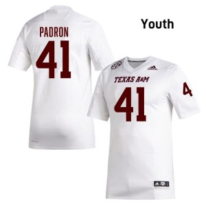 Aggies SEC #41 Liam Padron Youth High School Football White Game Day Sewn Jersey 76858026