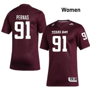 Texas A&M Maroon #91 Lucas Pernas Women Authentic SEC College Pro-Stitched Football Jersey 28595411