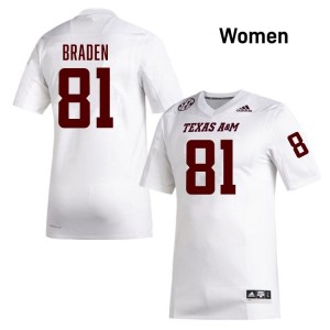 Women Luke Braden TAMU Pride #81 White SEC Sewn NCAA Football Jersey 66713195