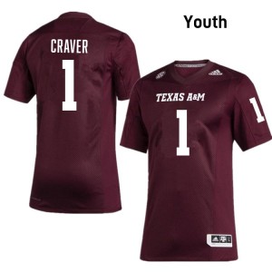 Genuine Mario Craver TAMU #1 Maroon Youth College SEC High-Performance Football Jersey 42962678