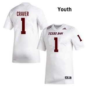 Youth Mario Craver Texas A&M Pride #1 White SEC Sewn University Football Jersey 68265140