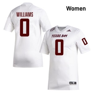 Texas A&M Aggies White #0 Scooby Williams Women Authentic SEC University Pro-Stitched Football Jersey 26276370