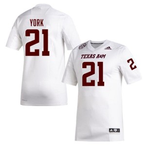 #21 Taurean York Texas A&M SEC Football University Embroidered Numbers Jersey (Men, White) 82809568