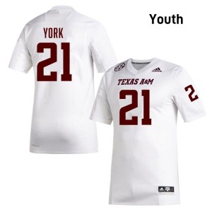 Aggies White #21 Taurean York Youth Authentic SEC College Pro-Stitched Football Jersey 51641417