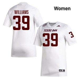 #39 Whitaker Williams Texas A&M Aggies SEC Football University Embroidered Numbers Jersey (Women, White) 11914373