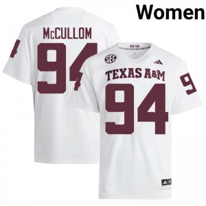 Women Angelo McCullom Aggies Pride #94 White SEC Sewn University Football Jersey 72638331
