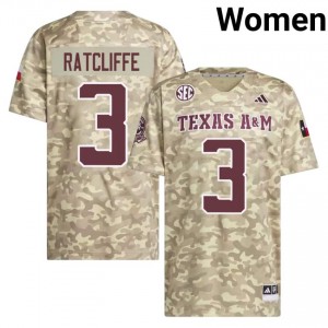 TAMU SEC #3 Marcus Ratcliffe Women University Football Beige Game Day Sewn Jersey 42452616