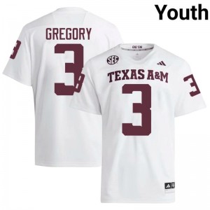 Youth Aaron Gregory Aggies Pride #3 White SEC Sewn Player Football Jersey 24553674
