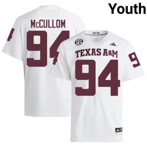 TAMU SEC #94 Angelo McCullom Youth College Football White Game Day Sewn Jersey 31760884