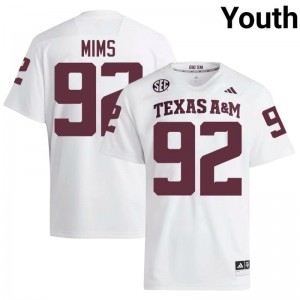 Aggies White #92 CJ Mims Youth Authentic SEC NCAA Pro-Stitched Football Jersey 21335506