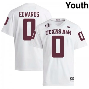 Aggies White #0 KJ Edwards Youth Authentic SEC University Pro-Stitched Football Jersey 52379564