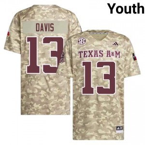TAMU SEC #13 Myles Davis Youth University Football Beige Game Day Sewn Jersey 95973349