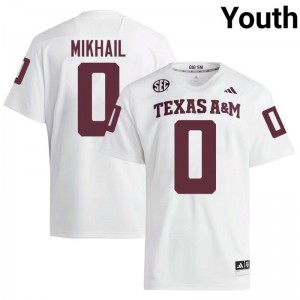 TAMU SEC #0 Noah Mikhail Youth NCAA Football White Game Day Sewn Jersey 80681073