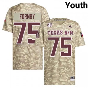 TAMU SEC #75 Wilkin Formby Youth Player Football Beige Game Day Sewn Jersey 97277017