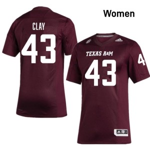 Aggies SEC #43 Zachary Clay Women University Football Maroon Game Day Sewn Jersey 34988360