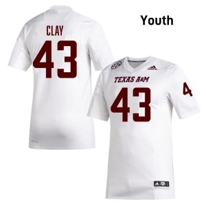 White Zachary Clay #43 Aggies Legacy Edition Football Youth High School Durable-Stitched SEC Jersey 62076007
